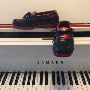 NWOT Black and red rain shoes